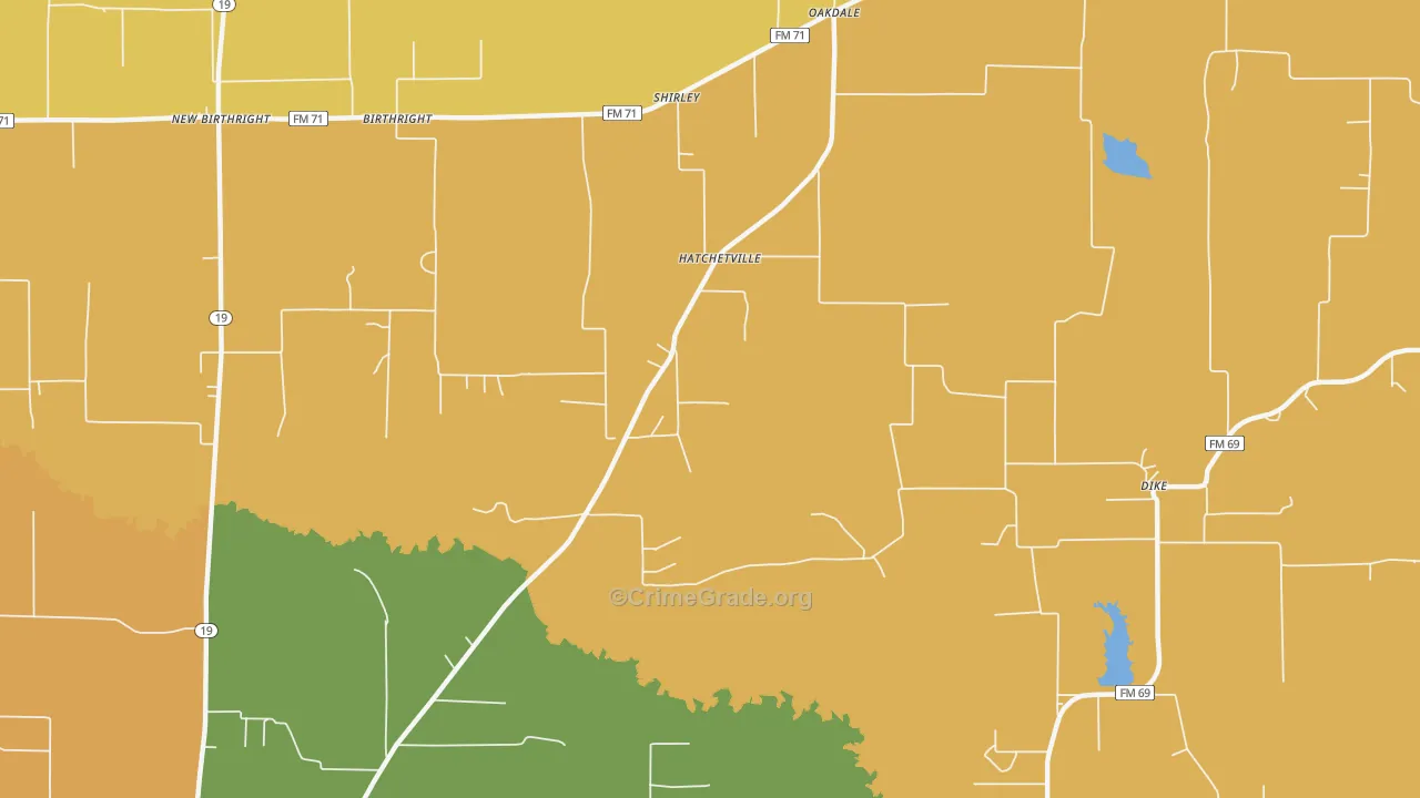 Hatchetville, TX Map of Drug-Related Crime Rates