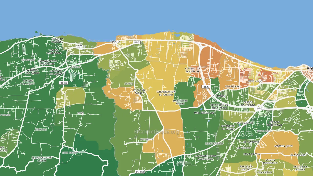 Hatillo, PR Map of Drug-Related Crime Rates