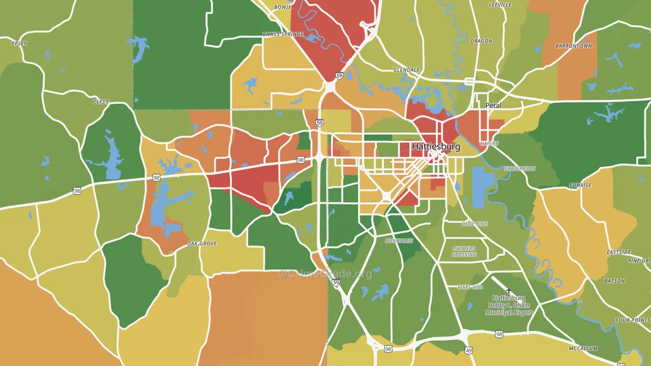Hattiesburg, MS Map of Drug-Related Crime Rates