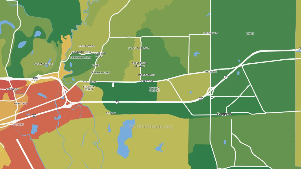 Haughton, LA Map of Drug-Related Crime Rates