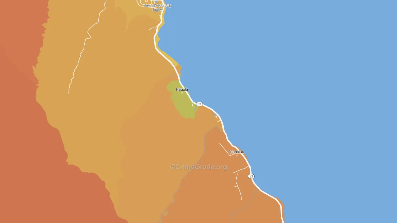 Hauula, HI Map of Drug-Related Crime Rates