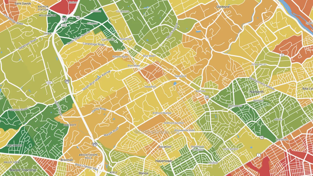 Haverford, PA Map of Drug-Related Crime Rates