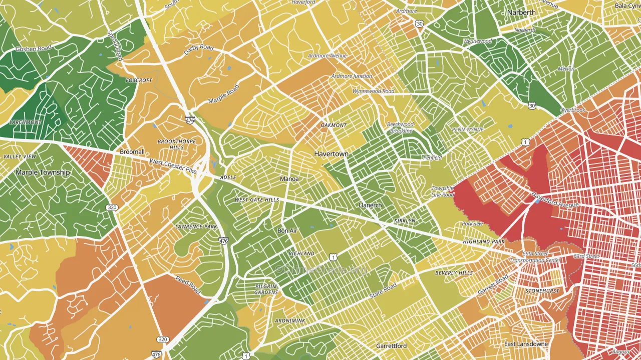 Havertown, PA Map of Drug-Related Crime Rates