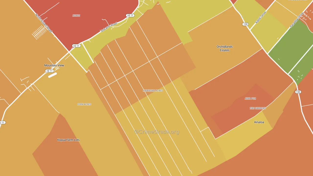 Hawaiian Acres, Keaau, HI Map of Drug-Related Crime Rates