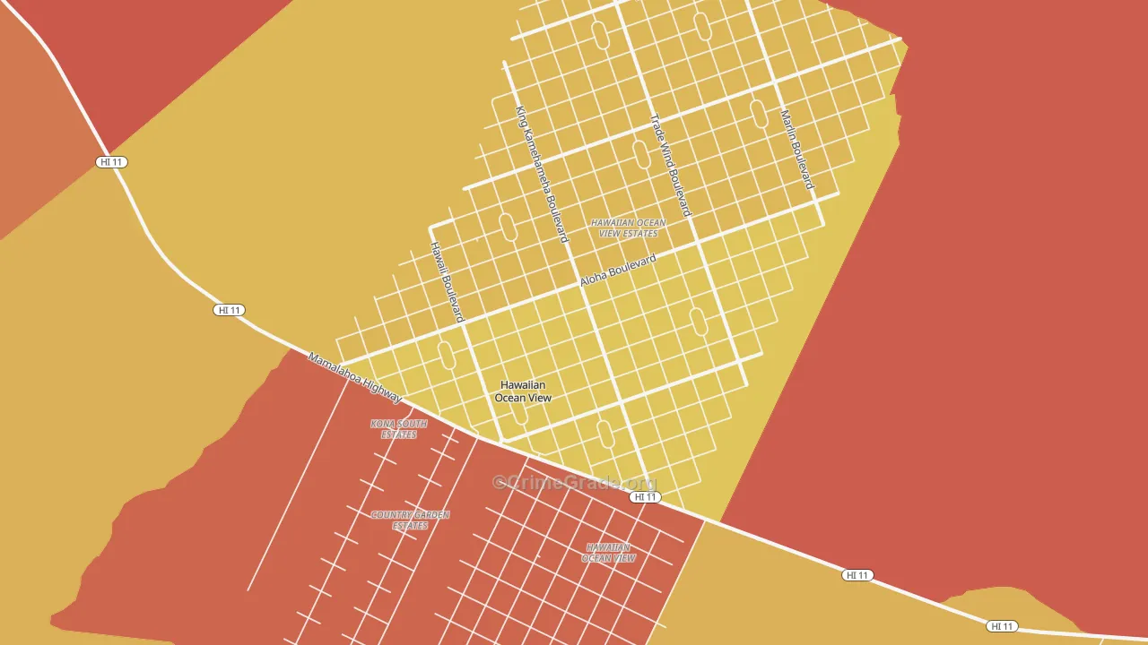 Hawaiian Ocean View, HI Map of Drug-Related Crime Rates