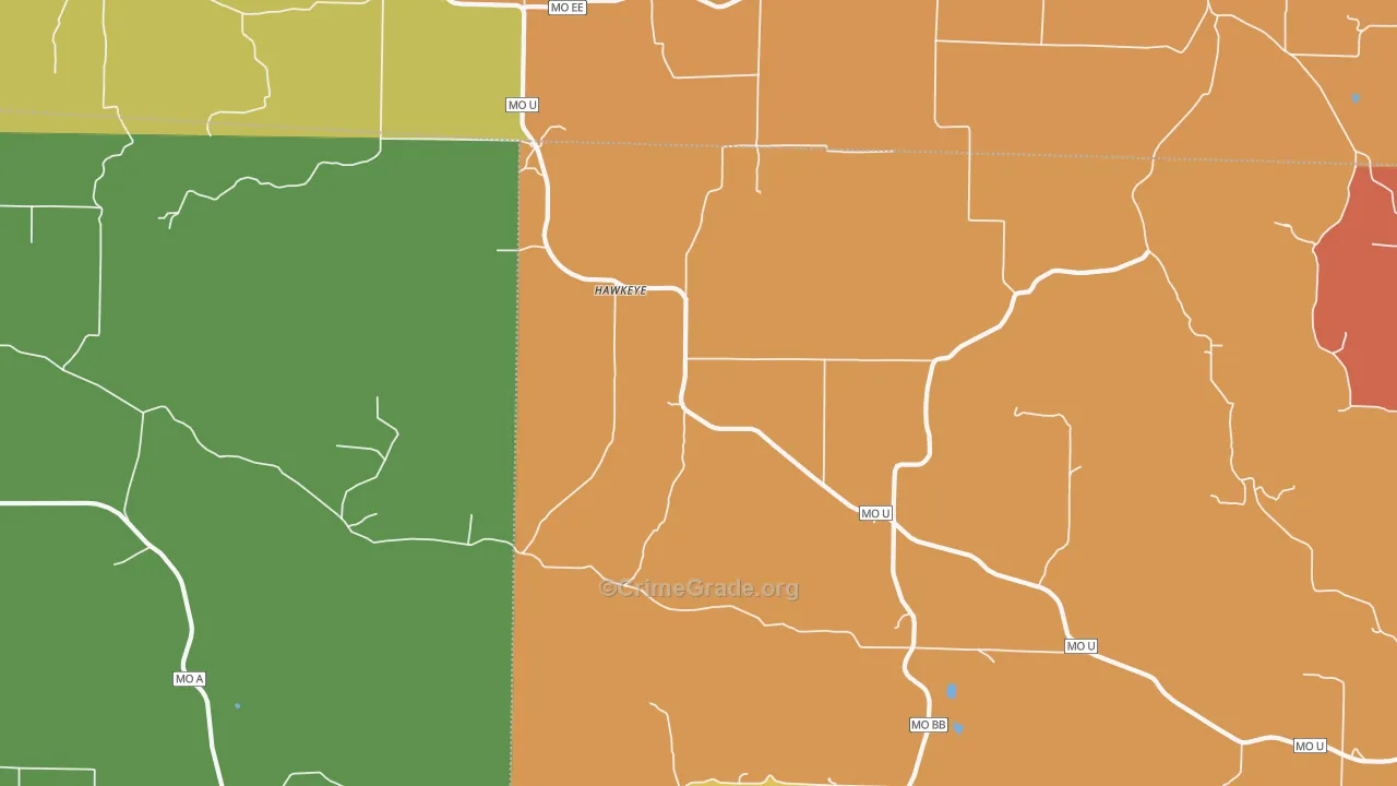 Hawkeye, MO Map of Drug-Related Crime Rates