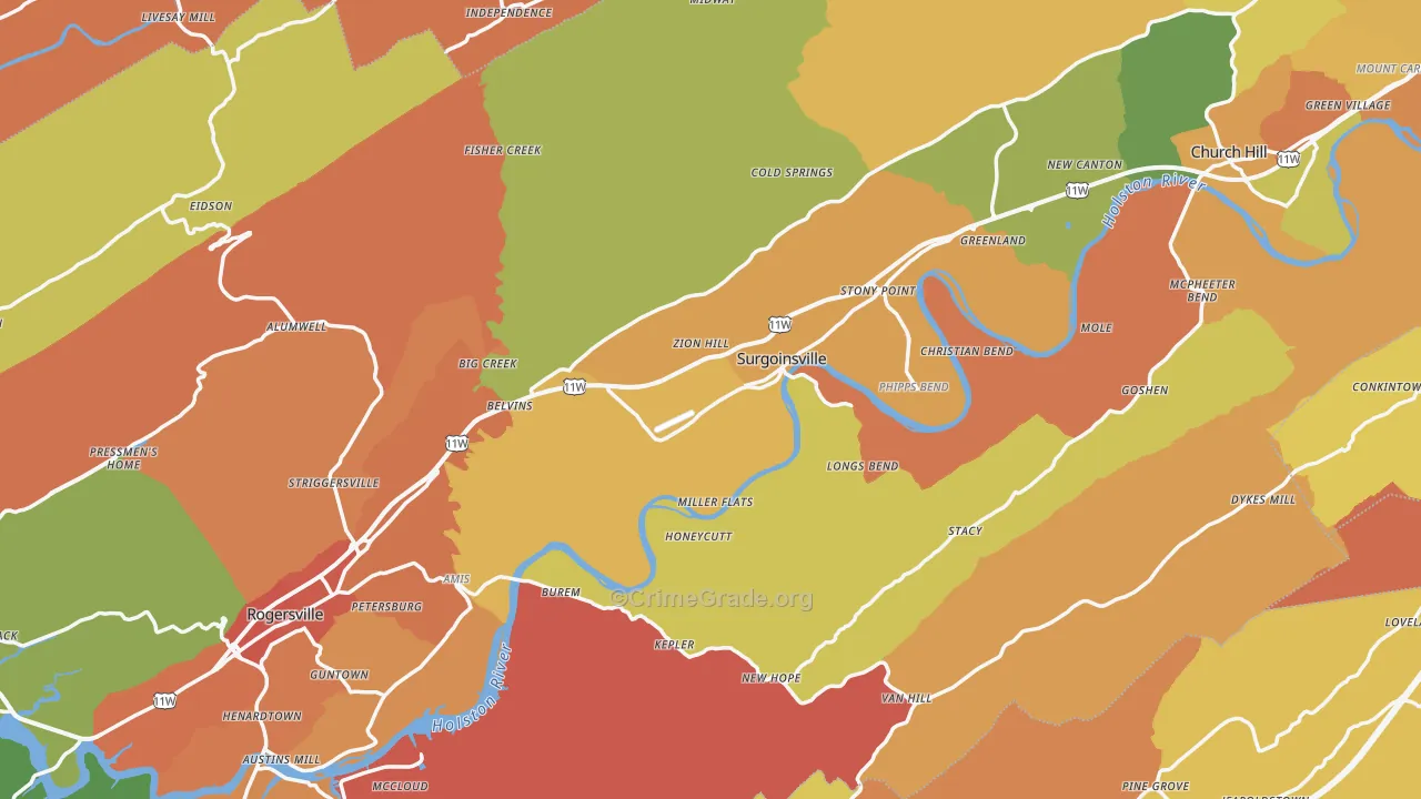 Hawkins County, TN Map of Drug-Related Crime Rates