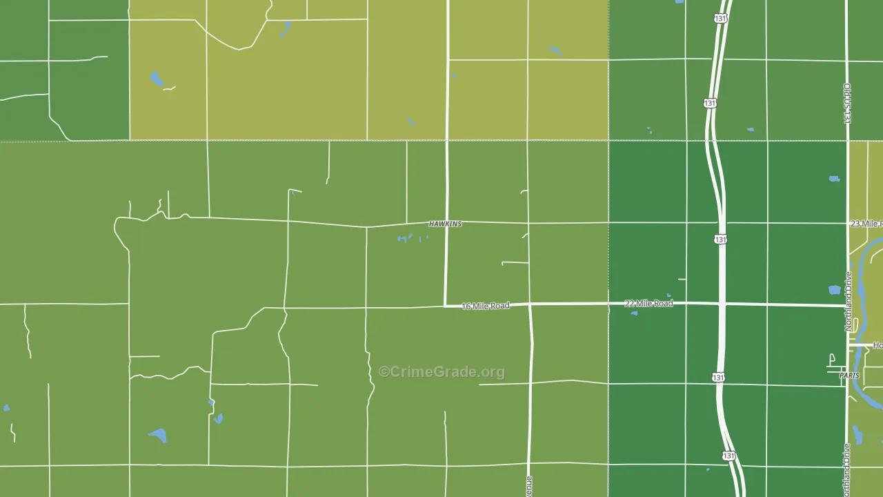 Hawkins, MI Map of Drug-Related Crime Rates