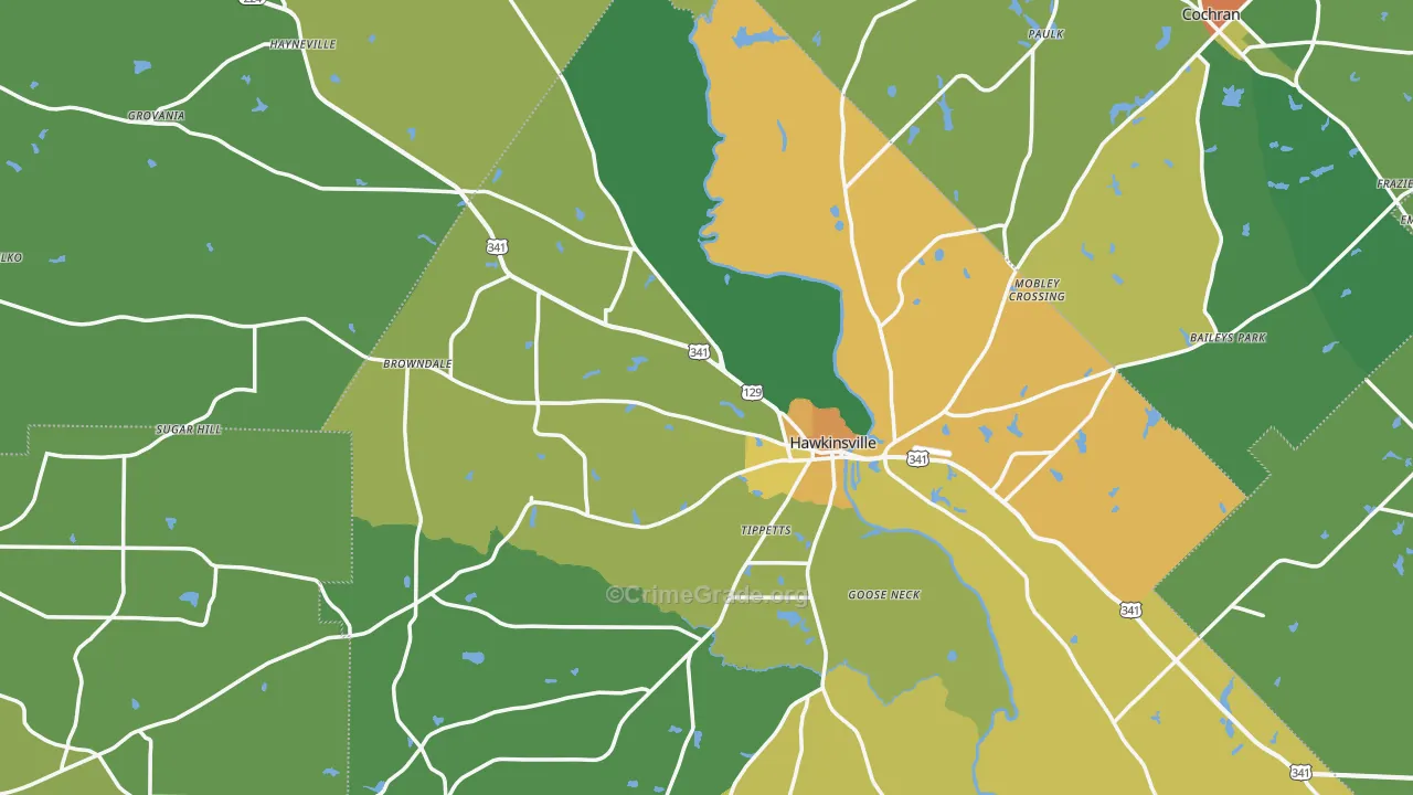 Hawkinsville, GA Map of Drug-Related Crime Rates