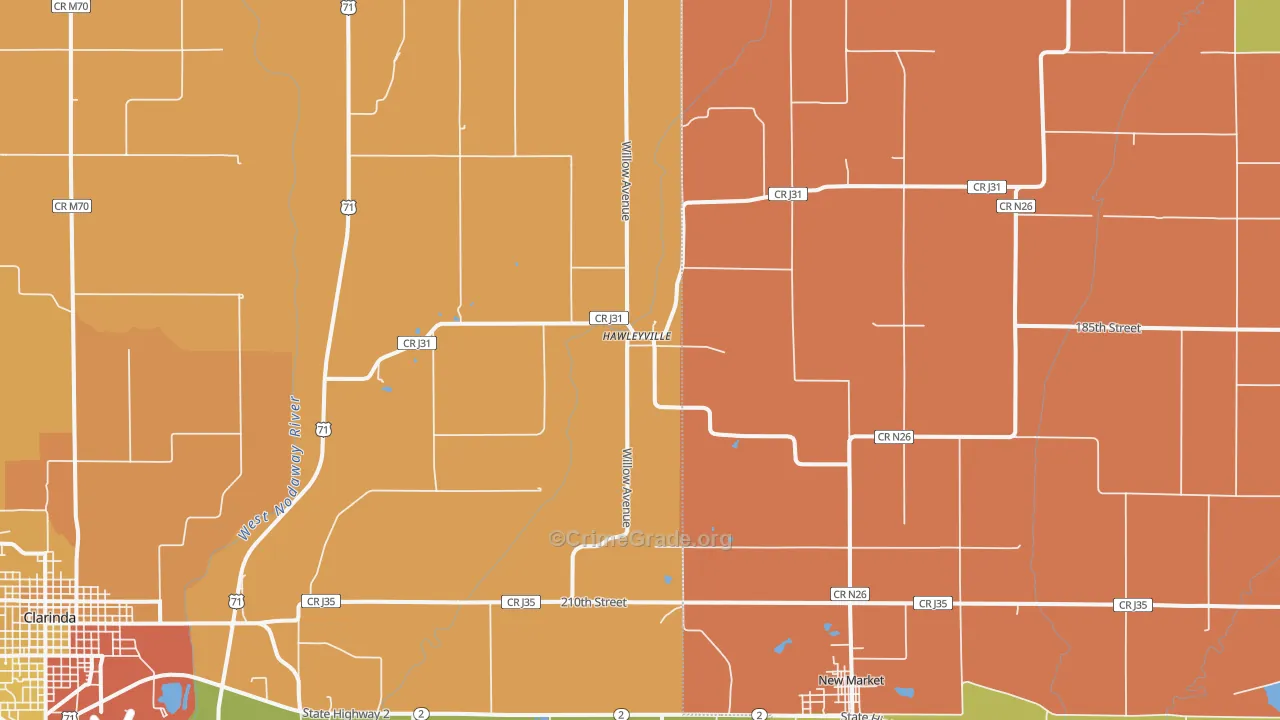 Hawleyville, IA Map of Drug-Related Crime Rates