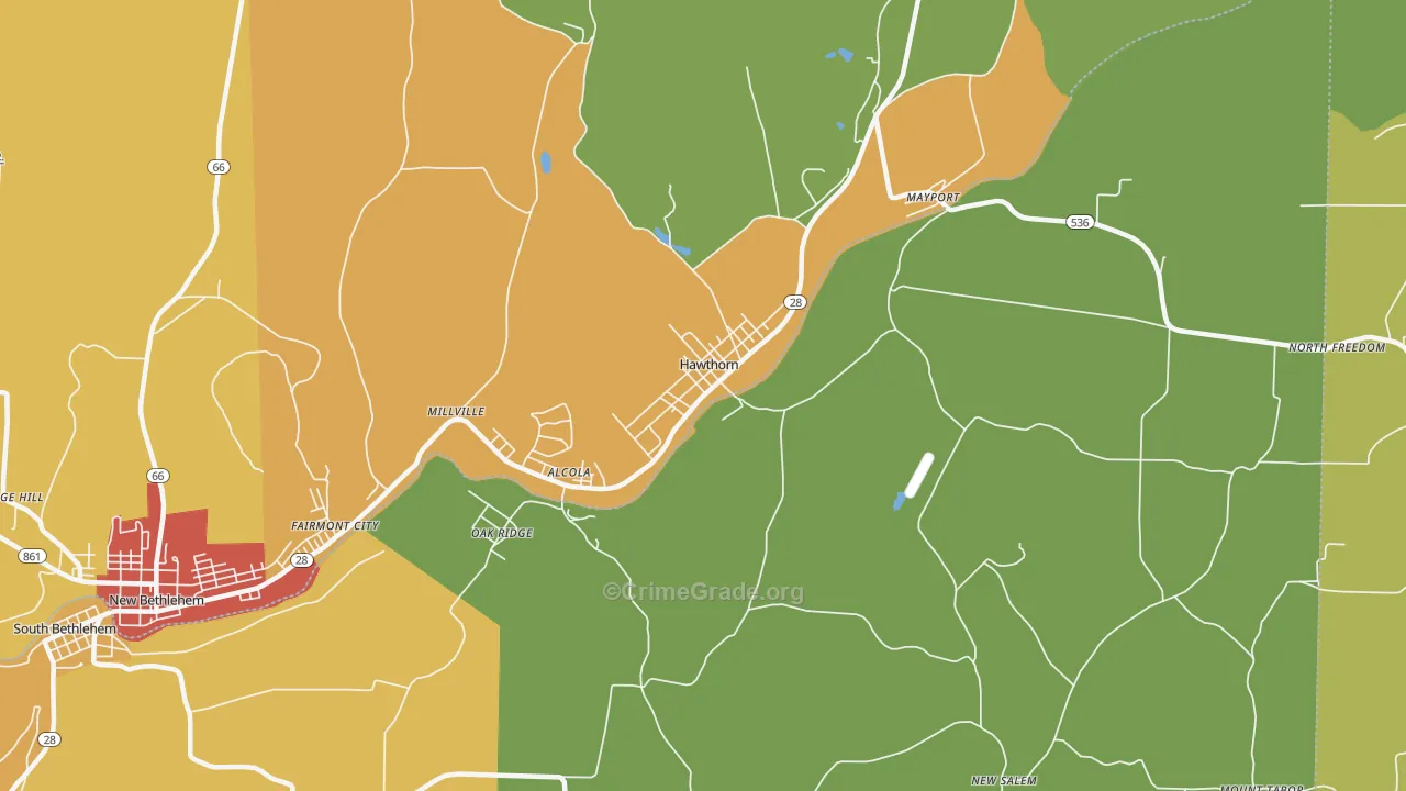Hawthorn, PA Map of Drug-Related Crime Rates