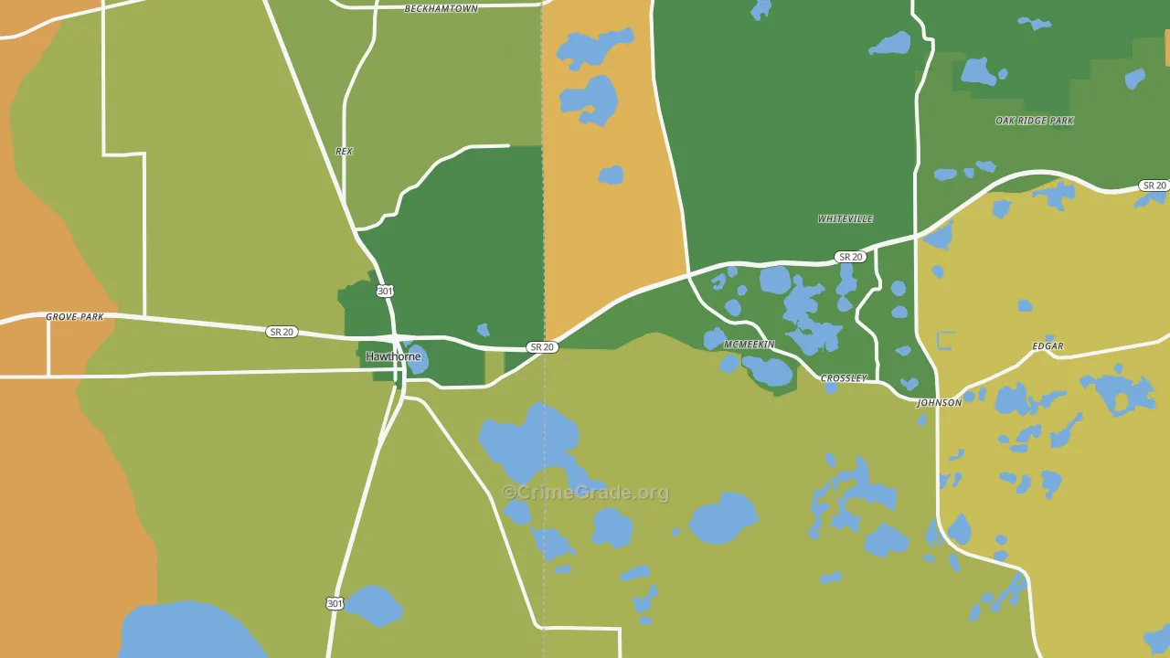 Hawthorne, FL Map of Drug-Related Crime Rates