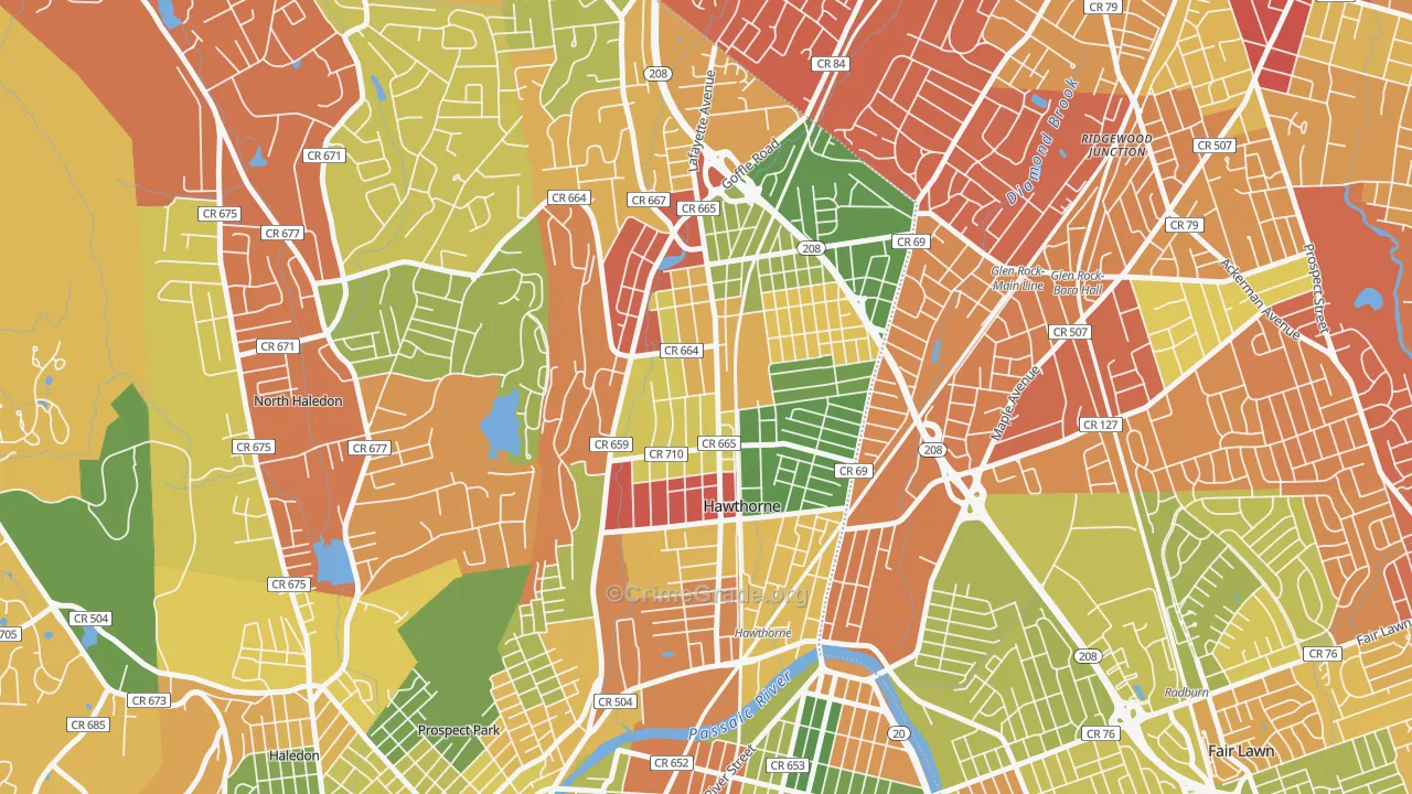 Hawthorne, NJ Map of Drug-Related Crime Rates