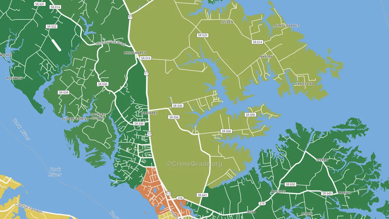 Hayes, VA Map of Drug-Related Crime Rates