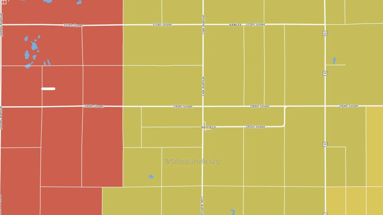 Hayfield, IA Map of Drug-Related Crime Rates