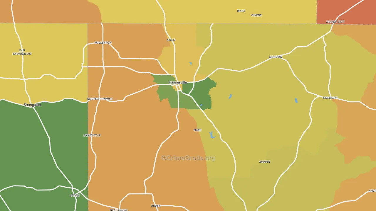 Haynesville, LA Map of Drug-Related Crime Rates