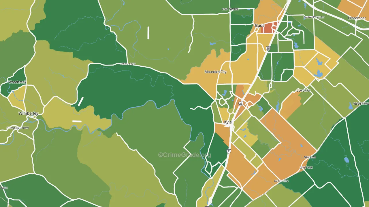 Hays County, TX Map of Drug-Related Crime Rates