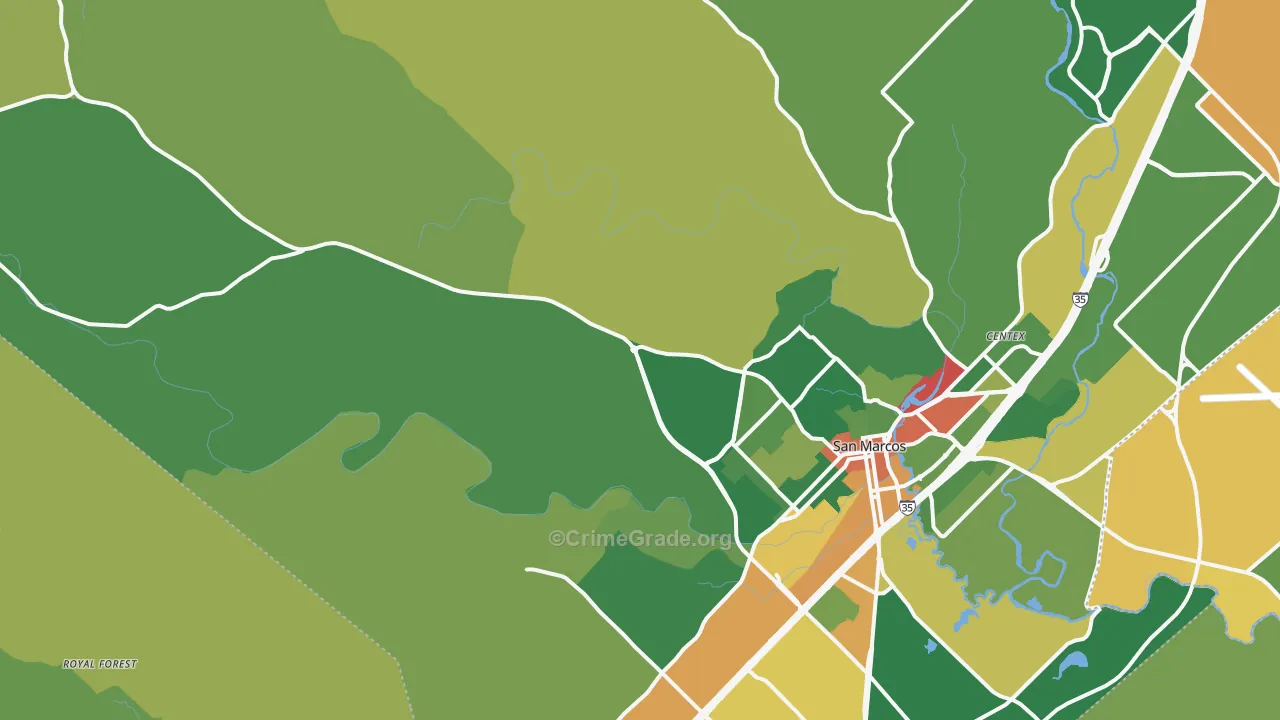 Hays, TX Map of Drug-Related Crime Rates