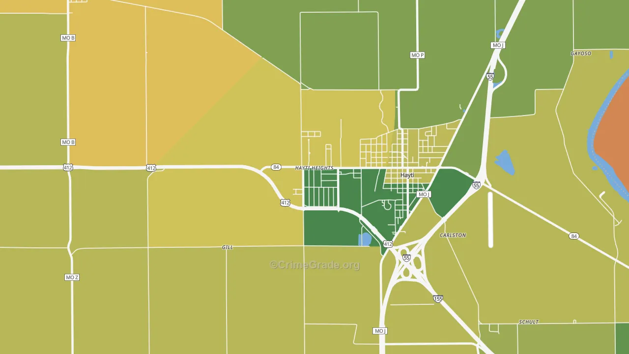 Hayti Heights, MO Map of Drug-Related Crime Rates