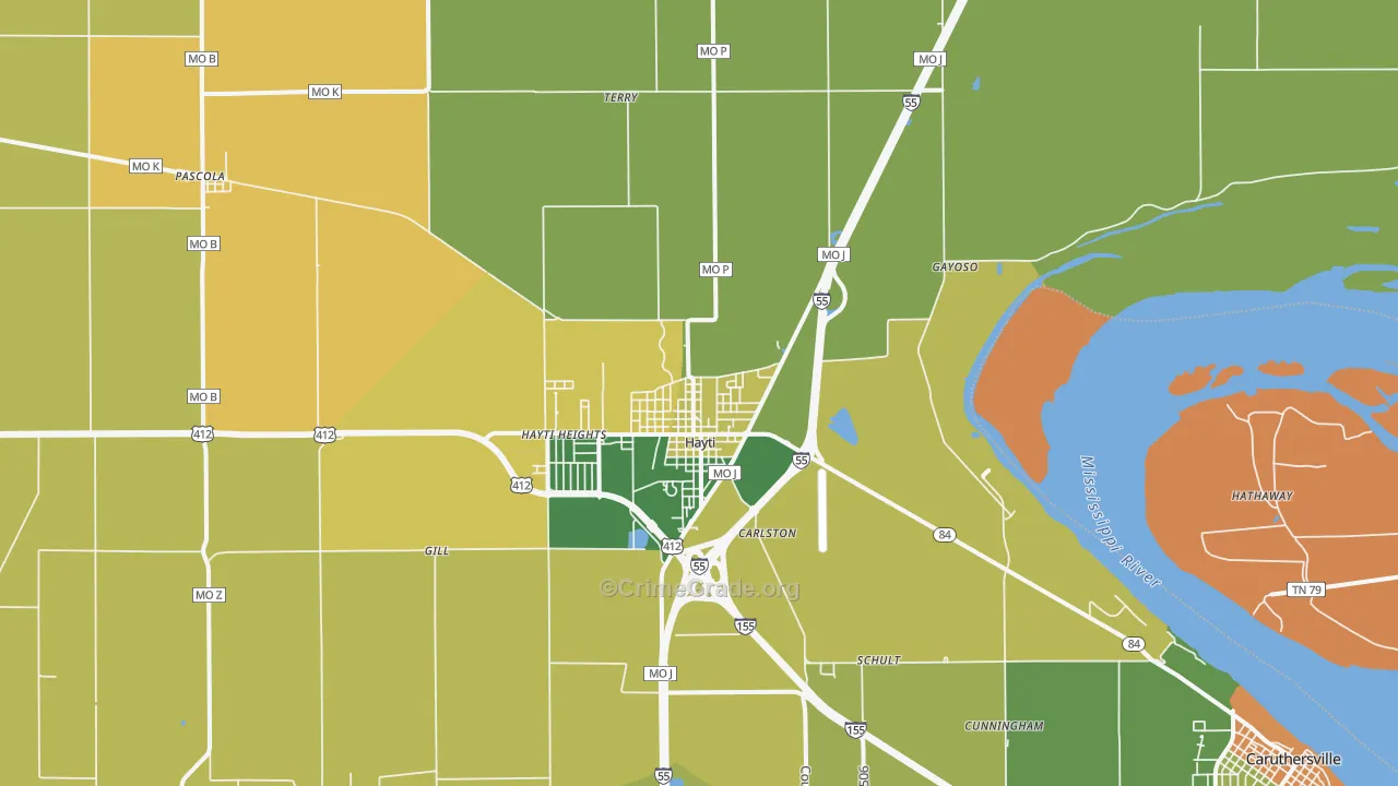 Hayti, MO Map of Drug-Related Crime Rates