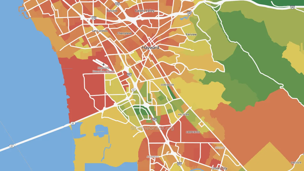 Hayward, CA Map of Drug-Related Crime Rates