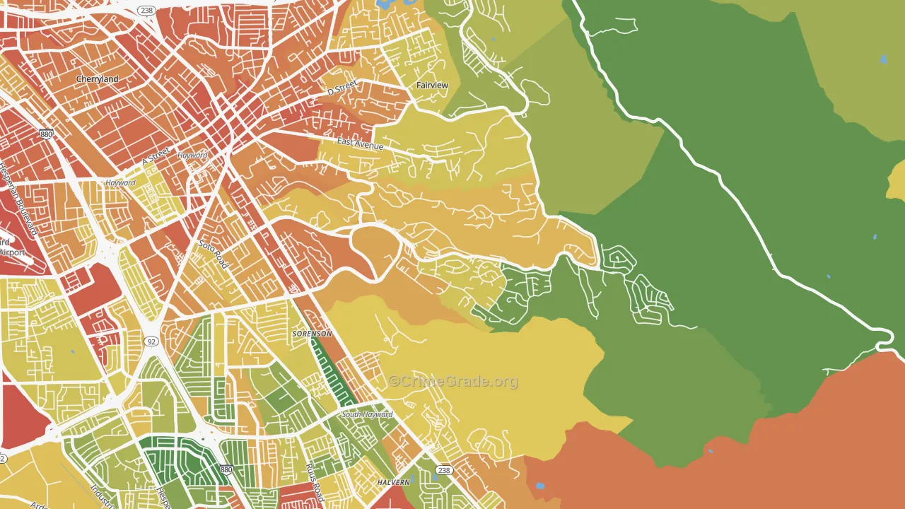 Hayward Highland, Hayward, CA Map of Drug-Related Crime Rates