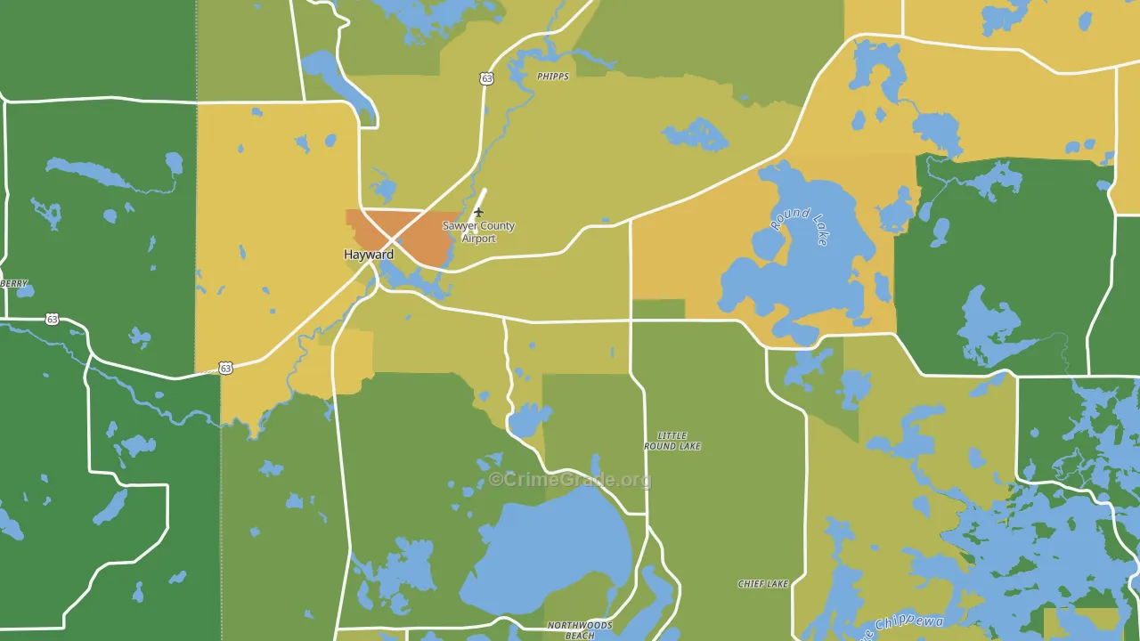 Hayward, WI Map of Drug-Related Crime Rates