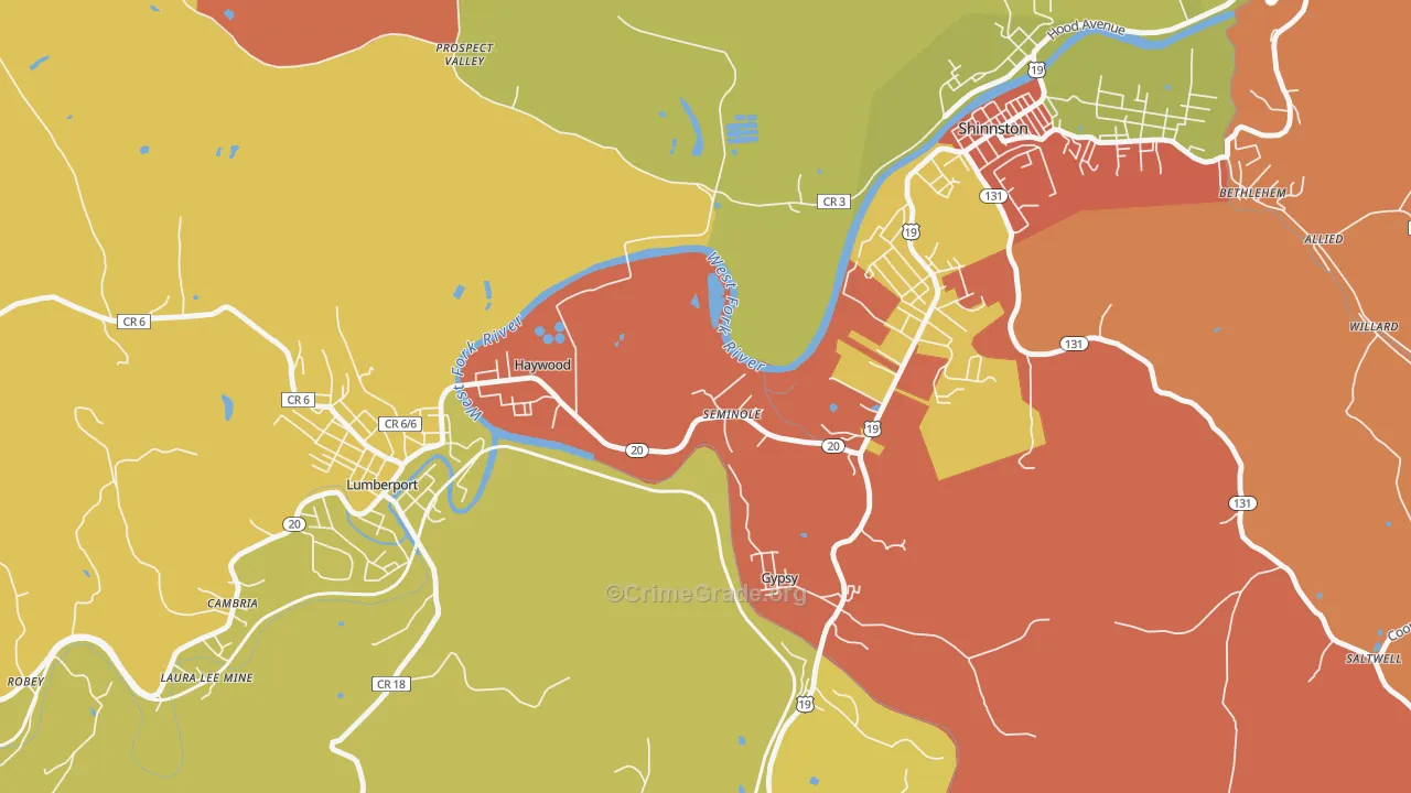Haywood, WV Map of Drug-Related Crime Rates