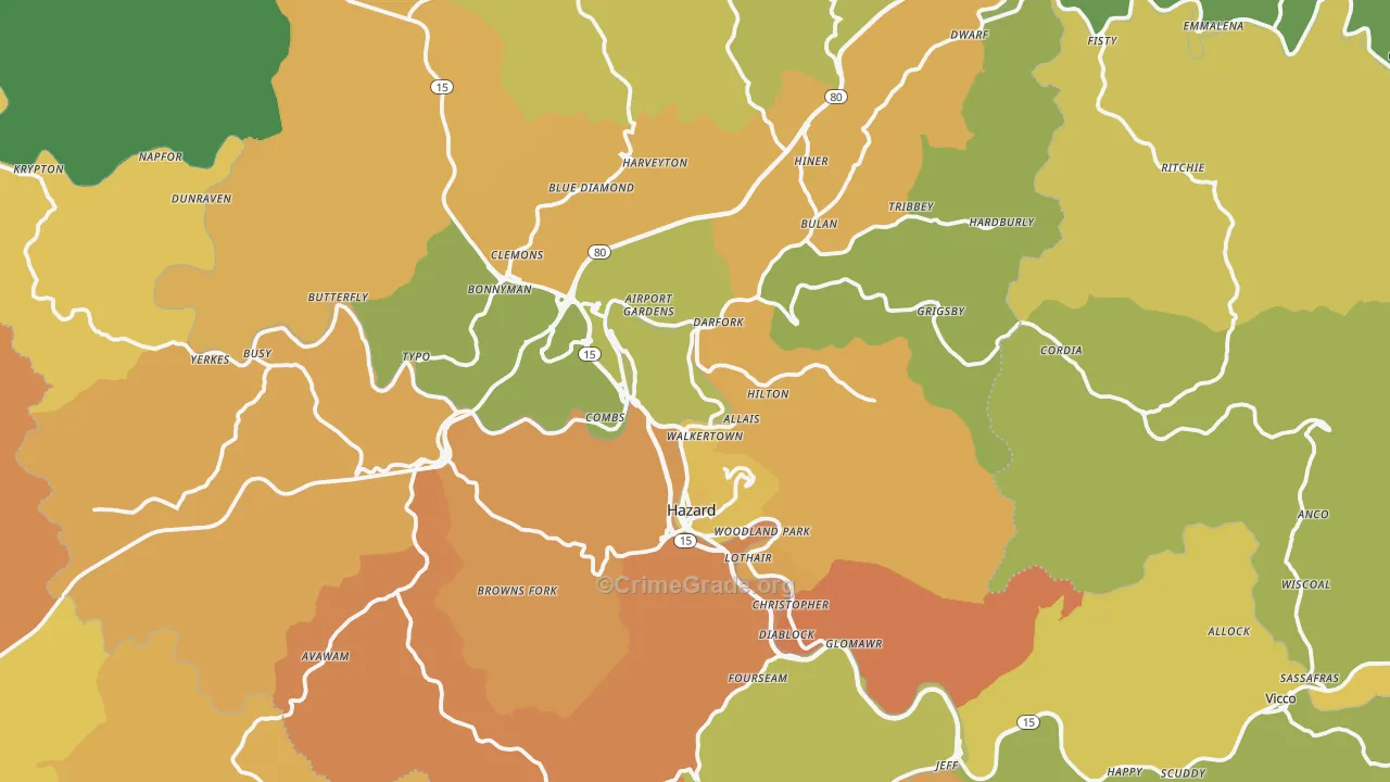 Hazard, KY Map of Drug-Related Crime Rates