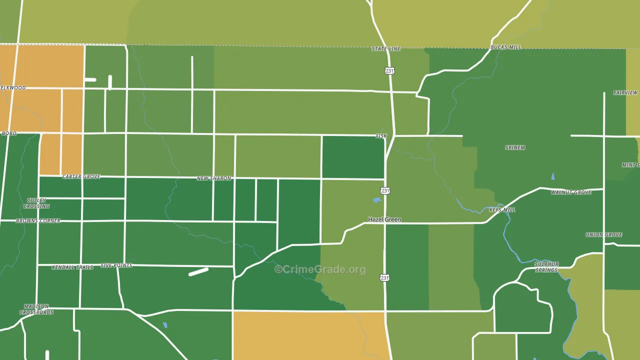 Hazel Green, AL Map of Drug-Related Crime Rates