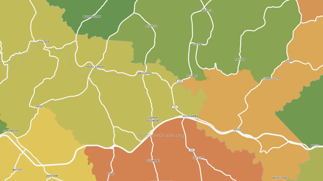 Hazel Green, KY Map of Drug-Related Crime Rates