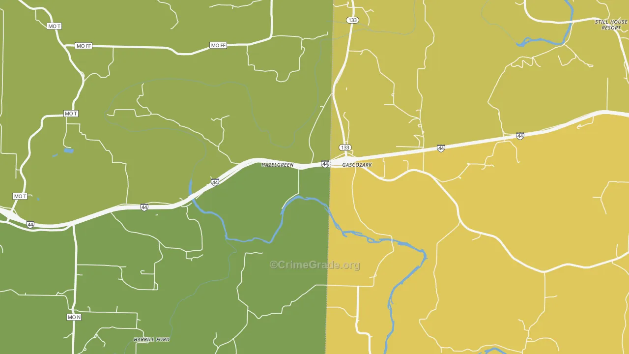Hazelgreen, MO Map of Drug-Related Crime Rates