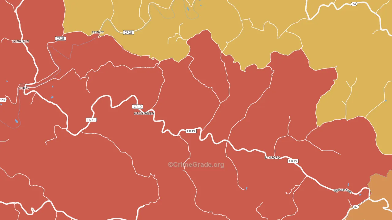 Hazelgreen, WV Map of Drug-Related Crime Rates