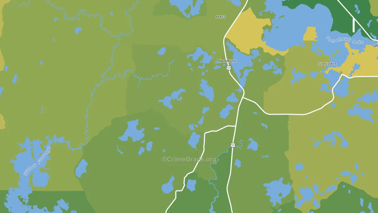Hazelhurst, WI Map of Drug-Related Crime Rates