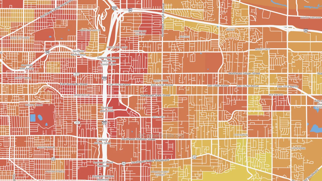 Hazelwood-Mill Park, Portland, OR Map of Drug-Related Crime Rates