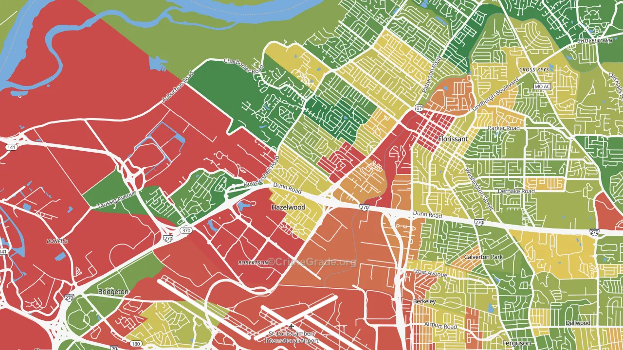 Hazelwood, MO Map of Drug-Related Crime Rates