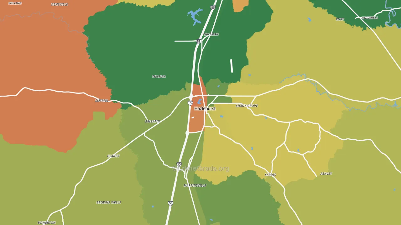 Hazlehurst, MS Map of Drug-Related Crime Rates