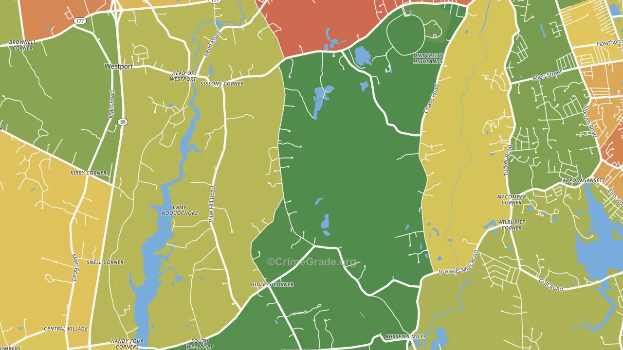Head of Westport, MA Map of Drug-Related Crime Rates