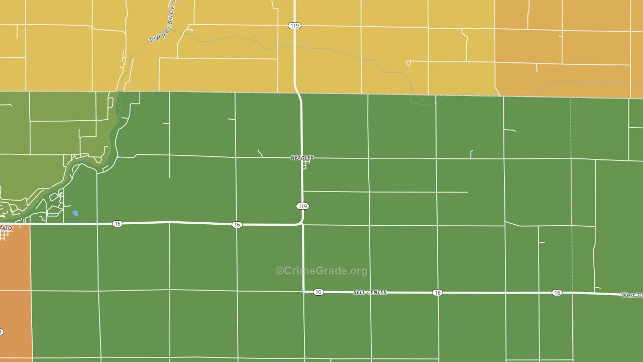 Headlee, IN Map of Drug-Related Crime Rates