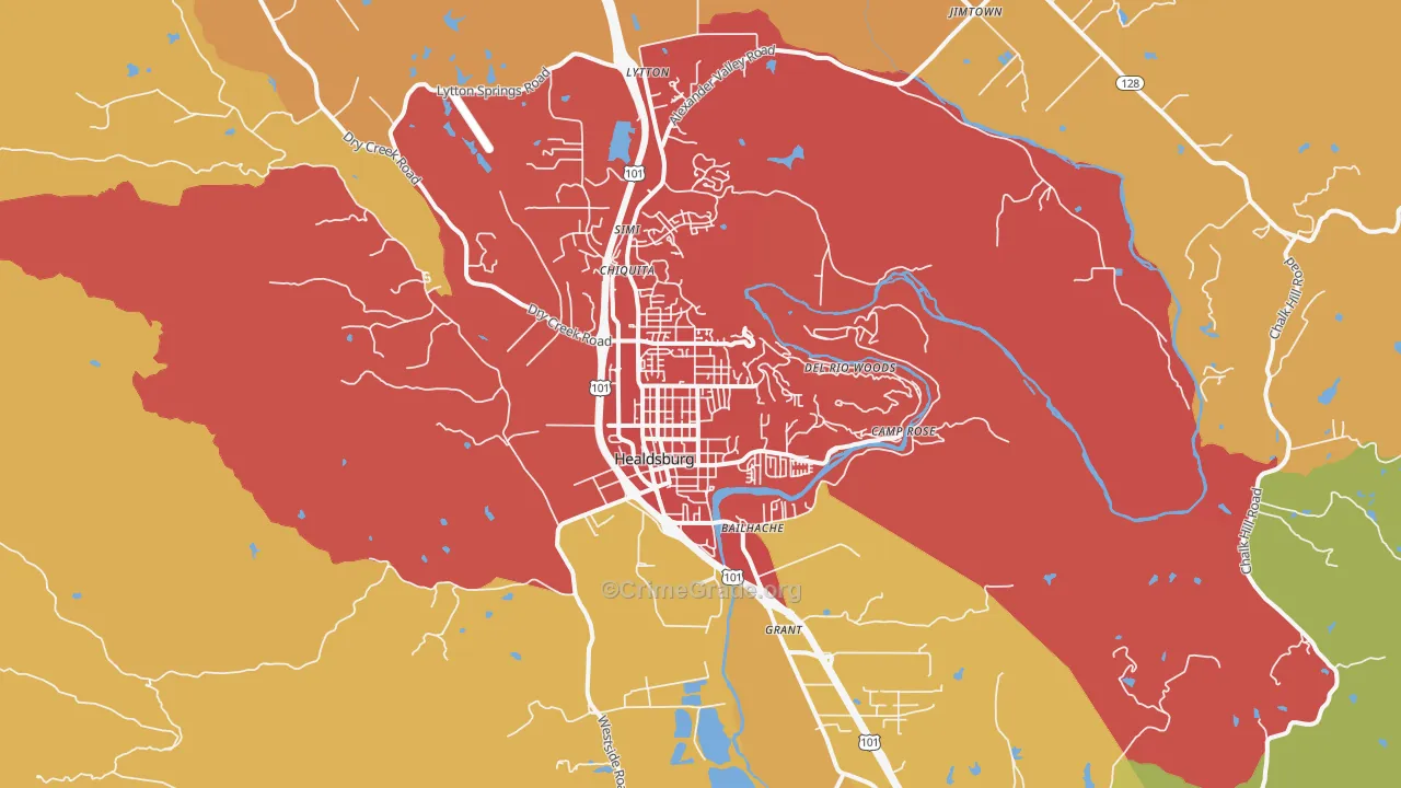 Healdsburg, CA Map of Drug-Related Crime Rates