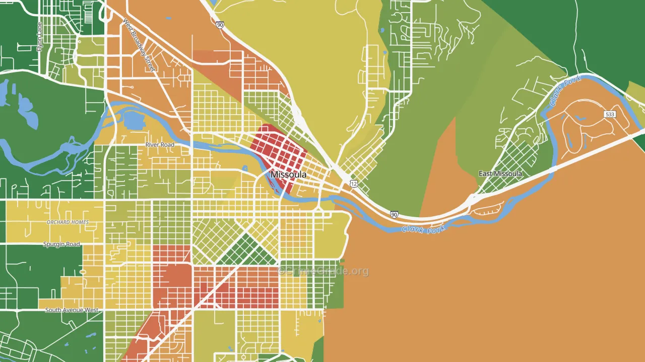 Heart of Missoula, Missoula, MT Map of Drug-Related Crime Rates