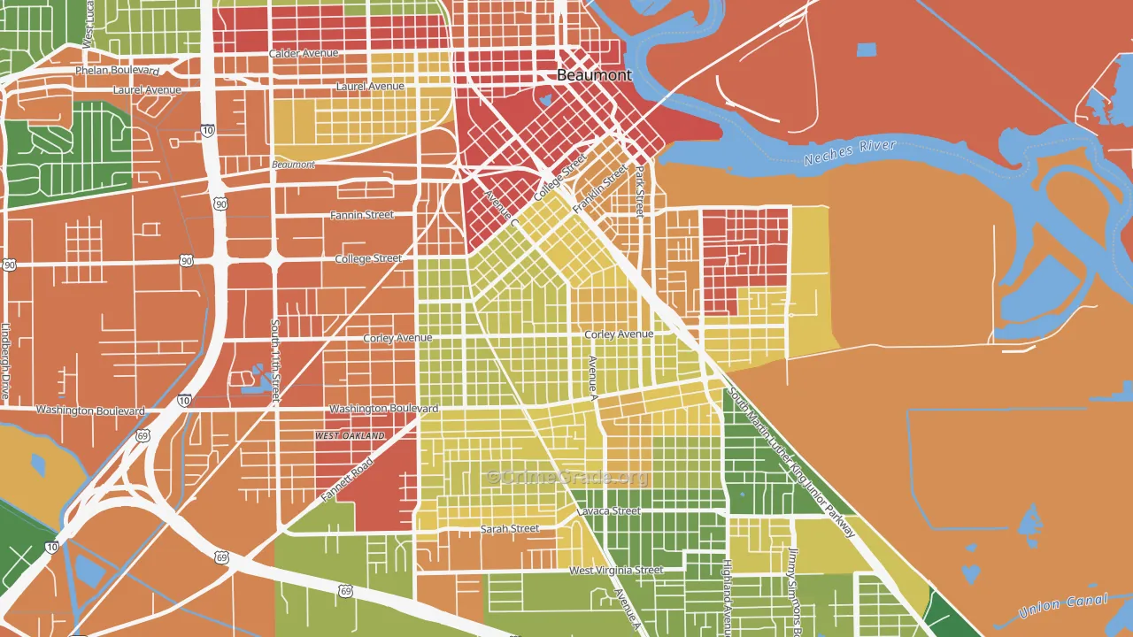 Heart of the City, Beaumont, TX Map of Drug-Related Crime Rates