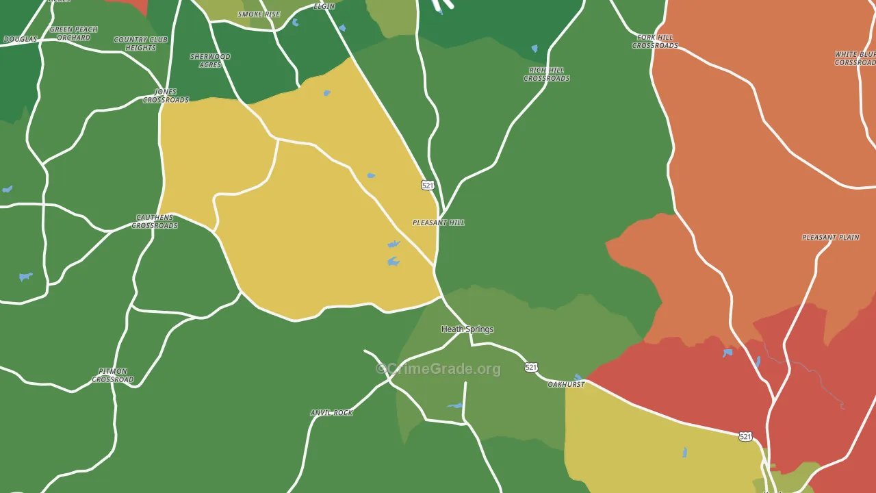 Heath Springs, SC Map of Drug-Related Crime Rates