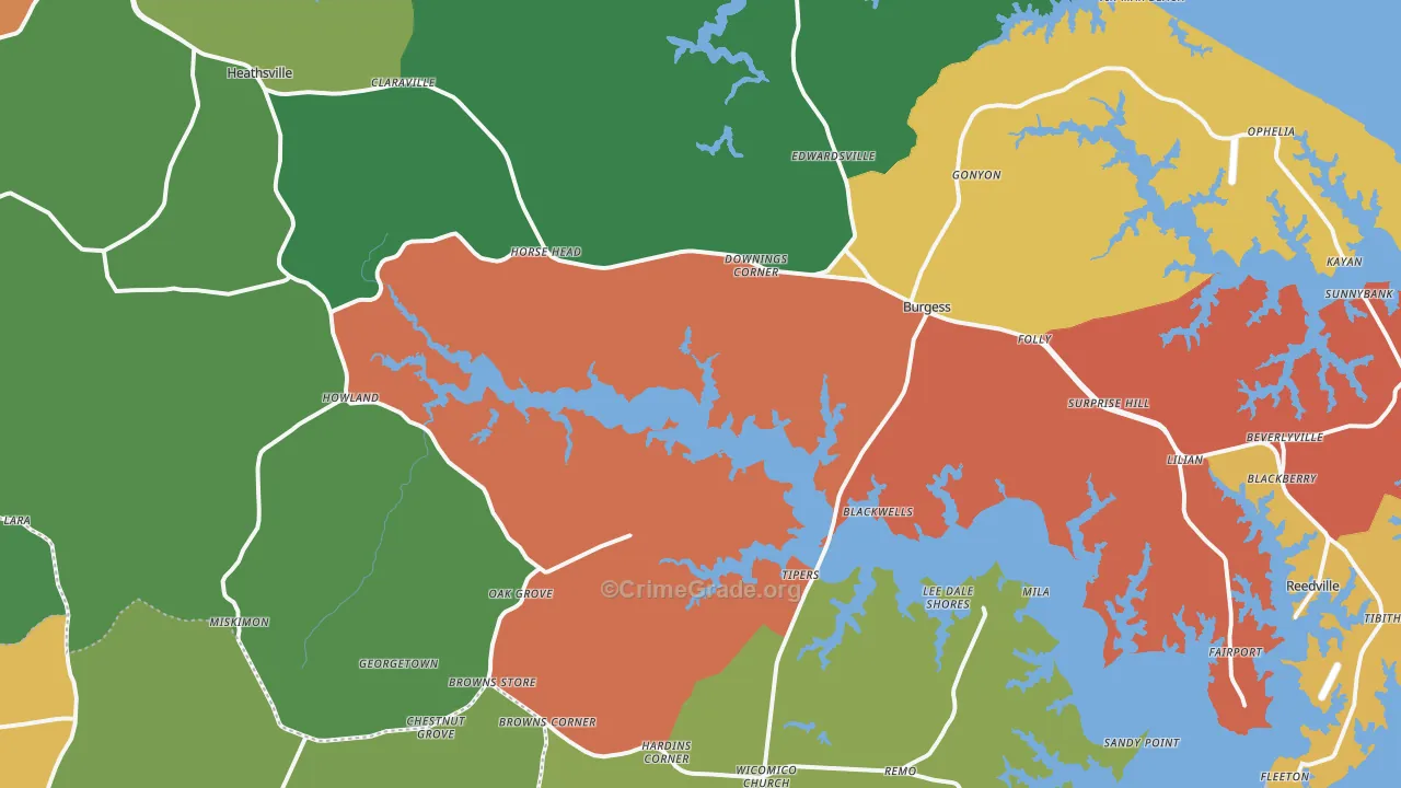 Heathsville, VA Map of Drug-Related Crime Rates