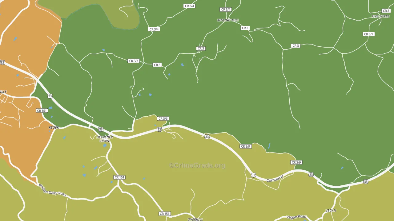 Heavener Grove, WV Map of Drug-Related Crime Rates