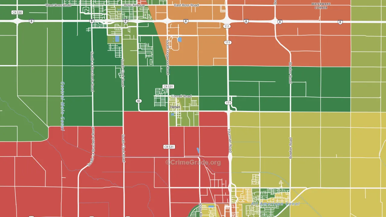 Heber, CA Map of Drug-Related Crime Rates