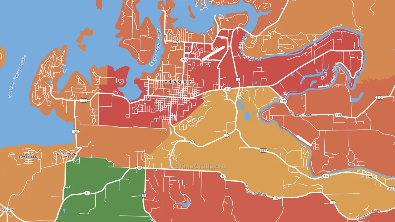 Heber Springs, AR Map of Drug-Related Crime Rates