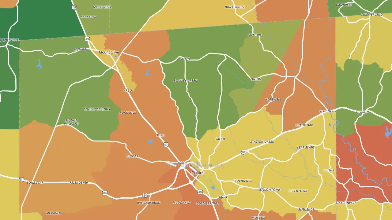 Hebron, MS Map of Drug-Related Crime Rates