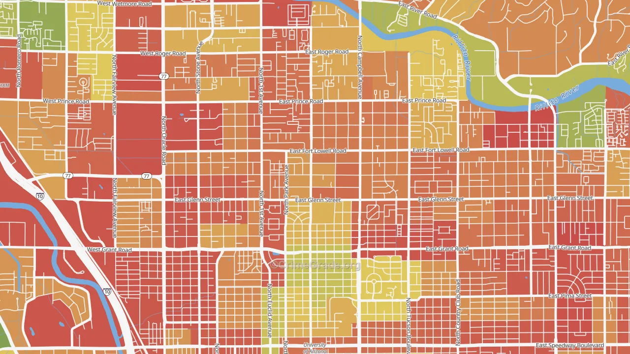 Hedrick Acres, Tucson, AZ Map of Drug-Related Crime Rates