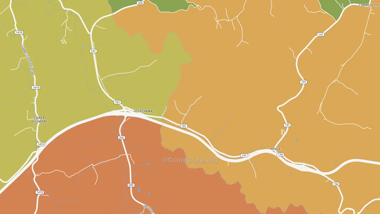 Helechawa, KY Map of Drug-Related Crime Rates